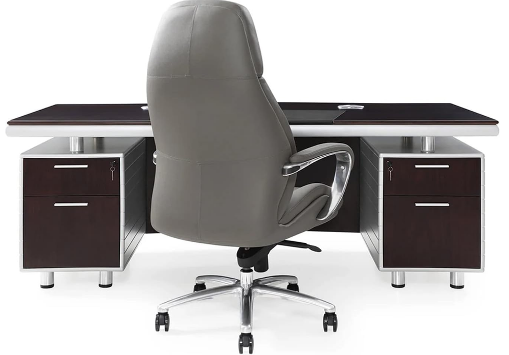 Furniture Modern Kennedy Executive Desk with Silver Accents and Filing Storage Pedestals - Dark