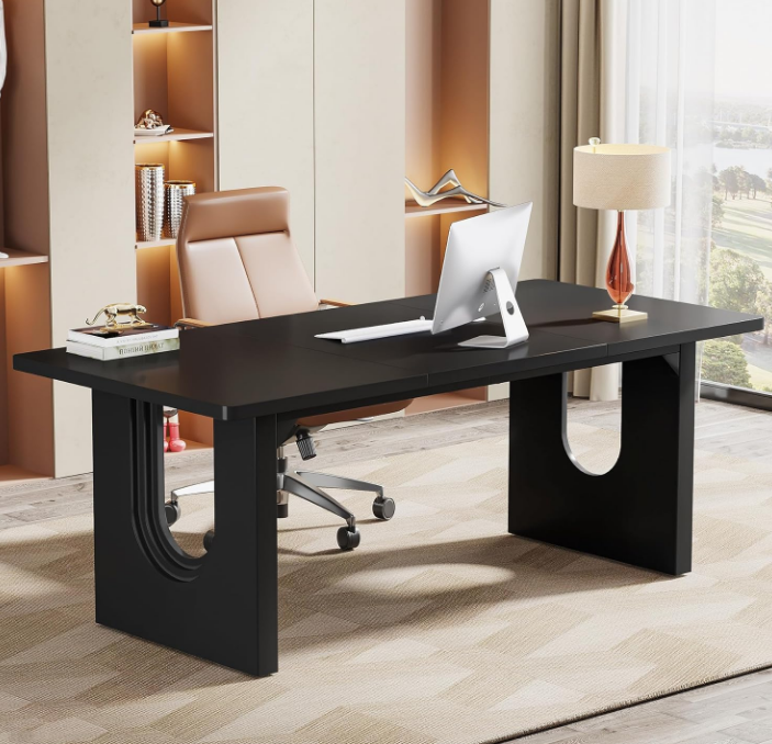 Modern Executive Desk, 70.9" Large Office Computer Desk, Conference Table Meeting Room Table, Simple Workstation Business Furniture for Home Office, Black