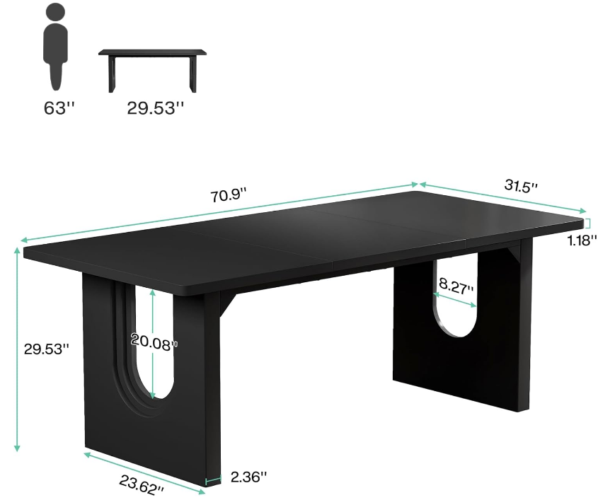 Modern Executive Desk, 70.9" Large Office Computer Desk, Conference Table Meeting Room Table, Simple Workstation Business Furniture for Home Office, Black