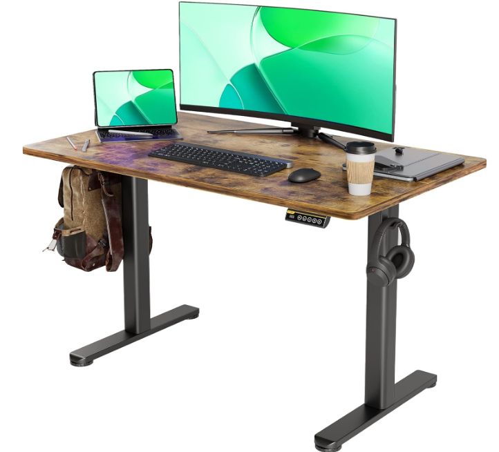 Electric Standing Desk, Adjustable Height Stand up Desk, 24x48 Inches Sit Stand Home Office Desk with Splice Board, Black Frame/Rustic Brown Top