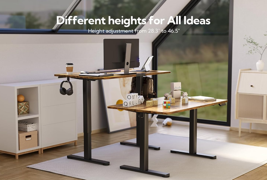 Electric Standing Desk, Adjustable Height Stand up Desk, 24x48 Inches Sit Stand Home Office Desk with Splice Board, Black Frame/Rustic Brown Top