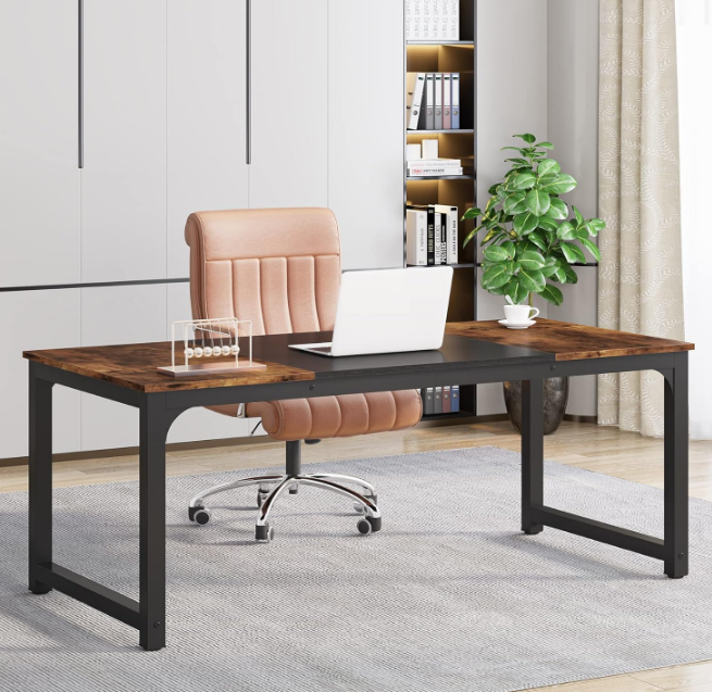 Modern Computer Desk, 63 x 31.5 inch Large Office Desk Computer Table Study Writing Desk Workstation for Home Office, Vintage Black Metal Frame