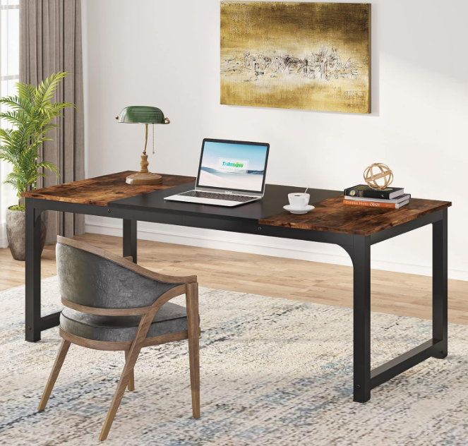 Modern Computer Desk, 63 x 31.5 inch Large Office Desk Computer Table Study Writing Desk Workstation for Home Office, Vintage Black Metal Frame