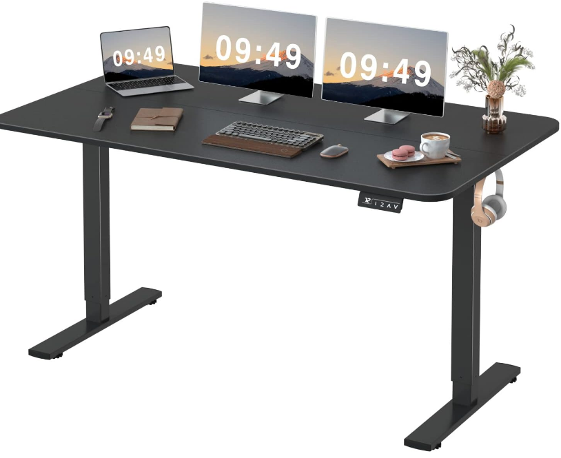 Electric Height Adjustable Standing Desk Large 55 x 24 Inches Sit Stand Up Desk Home Office Computer Desk Memory Preset with T-Shaped Metal Bracket, Black