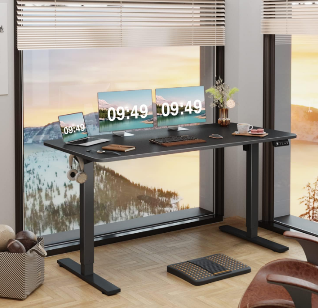 Electric Height Adjustable Standing Desk Large 55 x 24 Inches Sit Stand Up Desk Home Office Computer Desk Memory Preset with T-Shaped Metal Bracket, Black