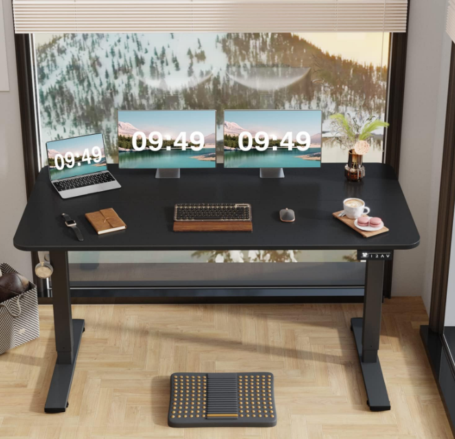 Electric Height Adjustable Standing Desk Large 55 x 24 Inches Sit Stand Up Desk Home Office Computer Desk Memory Preset with T-Shaped Metal Bracket, Black