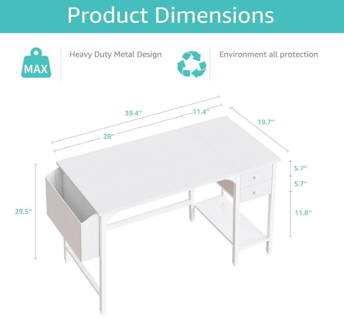 White Small Desk with Drawers - 40 Inch Computer Desk for Small Space Home Office, Modern Simple Study Writing Table PC Desks