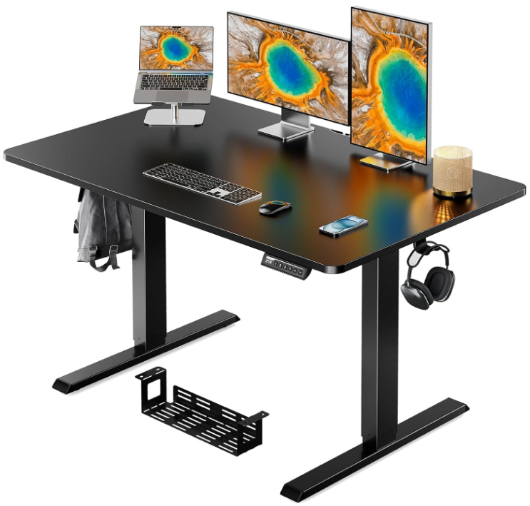 Whole Piece Standing Desk with 48x30 inch Desktop, Adjustable Stand Up Desk for Home Office, Electric Computer Desk Workstation with Cable Management Tray, Black
