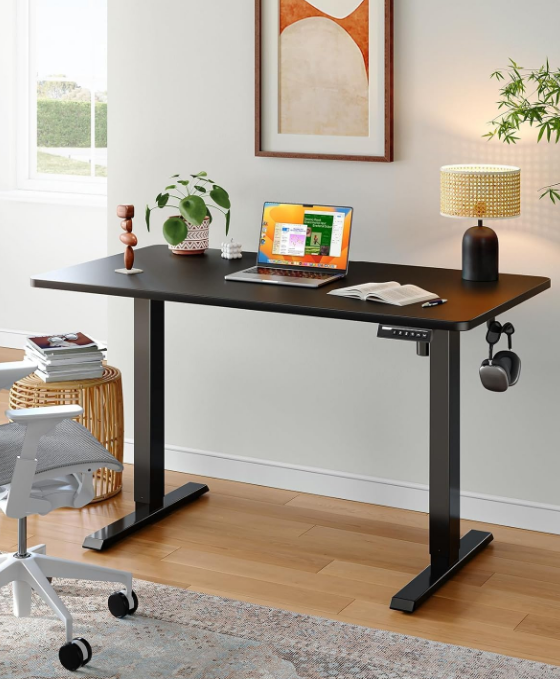 Whole Piece Standing Desk with 48x30 inch Desktop, Adjustable Stand Up Desk for Home Office, Electric Computer Desk Workstation with Cable Management Tray, Black