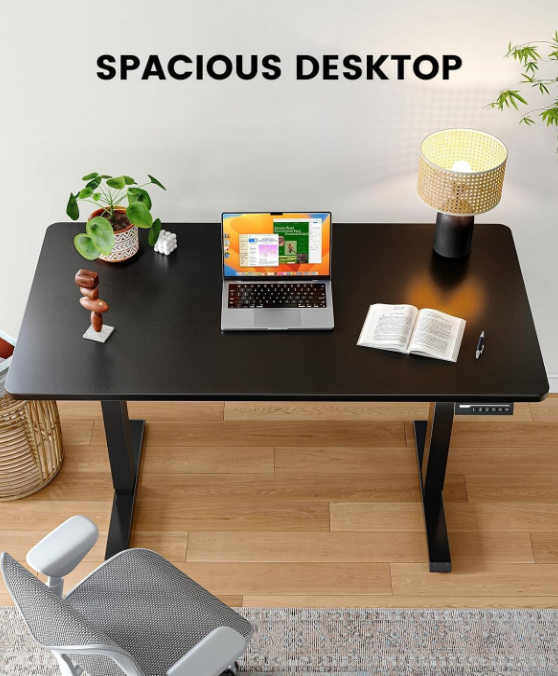 Whole Piece Standing Desk with 48x30 inch Desktop, Adjustable Stand Up Desk for Home Office, Electric Computer Desk Workstation with Cable Management Tray, Black