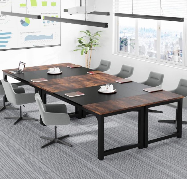 70.8”Executive Desk, Large Office Computer Desk with Thicken Frame, Modern Simple Workstation Business Furniture for Home Office, Rustic Brown/Black