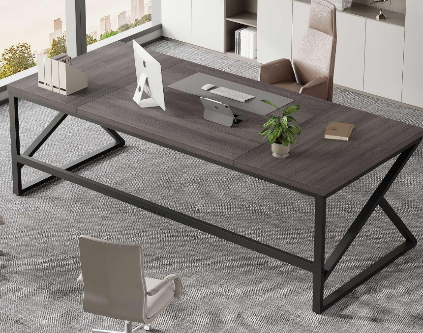 Extra Long Home Office Desk, Industrial Metal Wood Computer Desk, Large PC Laptop Table for Two Person Executive Writing Work Study Gaming, Bedroom Living Room Dual Monitor Desk, Dark Gray,78 Inch