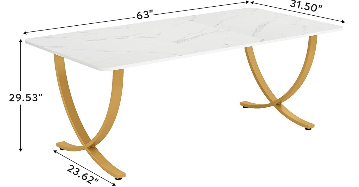 Executive Desk, 63” W x 31.5” D Large Office Desk, Modern Computer Desk Conference Table Meeting Room Table, Business Furniture for Home Office, White and Gold