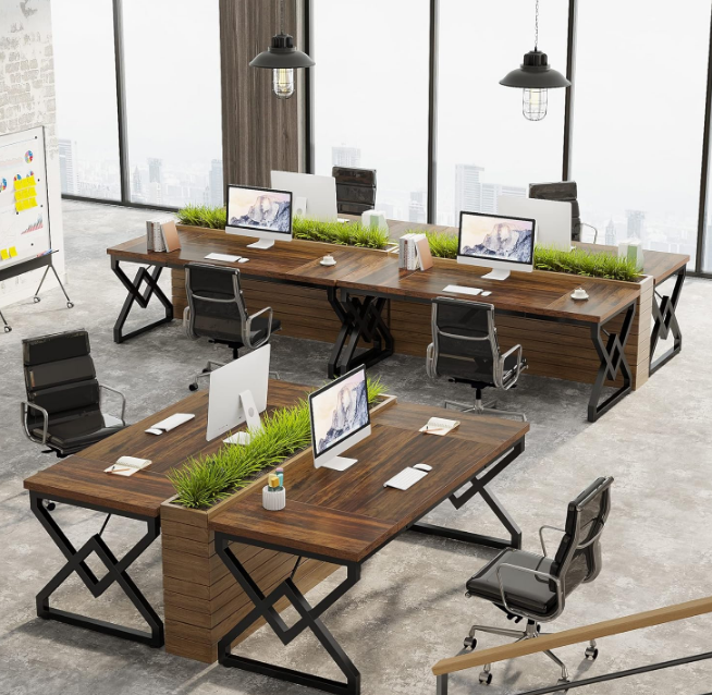 Executive Desk, Large Home Office Computer Desk with Extra Thick Wooden Tabletop and Metal Frame, Modern Simple Workstation Writing Table Study Desk for Home Office, Vintage Brown