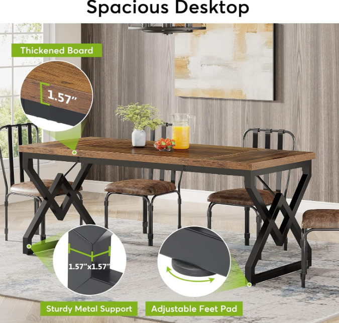 Executive Desk, Large Home Office Computer Desk with Extra Thick Wooden Tabletop and Metal Frame, Modern Simple Workstation Writing Table Study Desk for Home Office, Vintage Brown