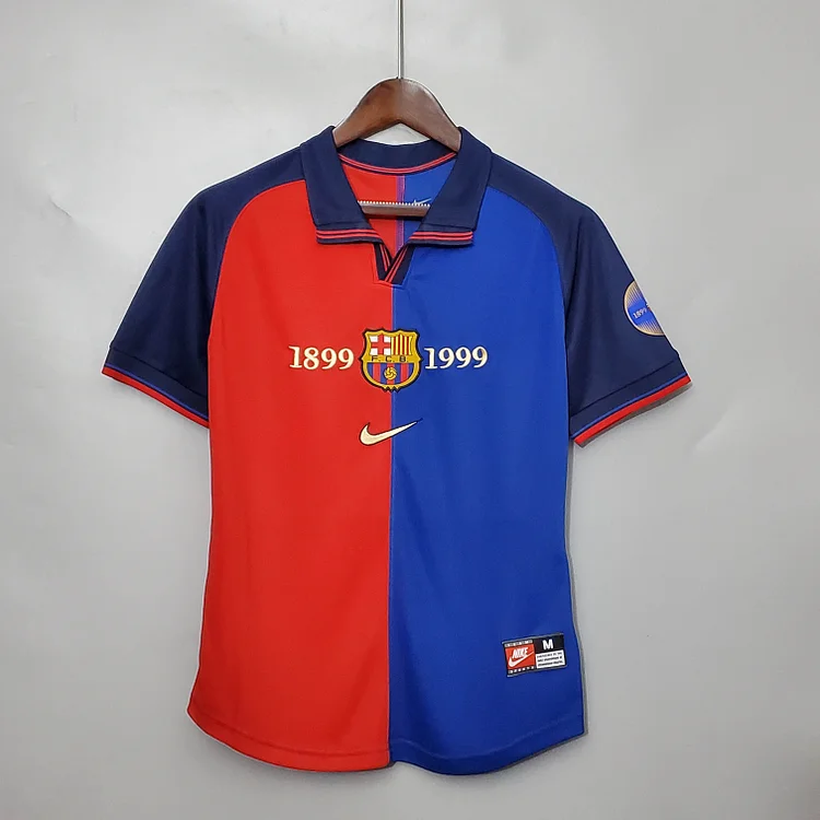 Camiseta de fútbol retro local del Barcelona 1999/2000 versión 100.º aniversario