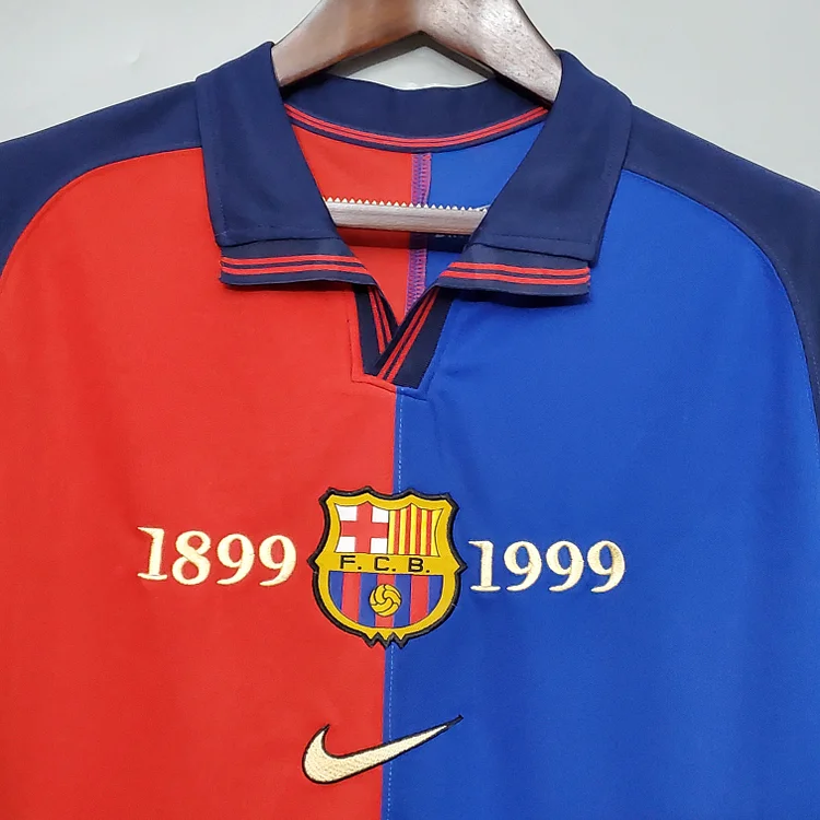 Camiseta de fútbol retro local del Barcelona 1999/2000 versión 100.º aniversario