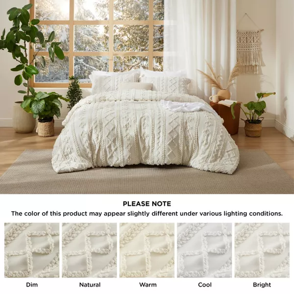Pallet: 3Pcs Tufted Boho Farmhouse Shabby Chic Embroidery Beige Queen Size Comforter Set - Bedsure