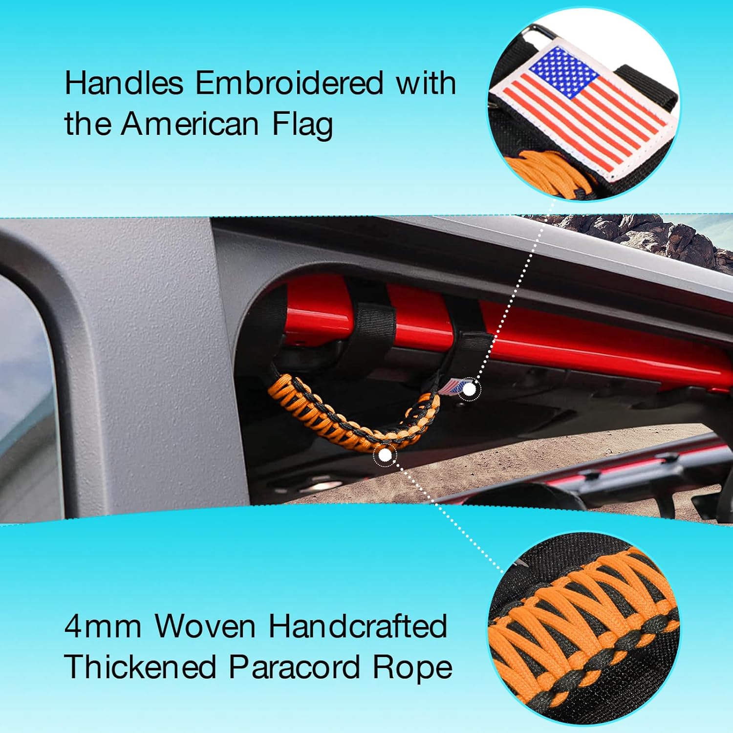 Pallet: 4 Pack Grab Handles Paracord Roll Bar for Jeep Wrangler
