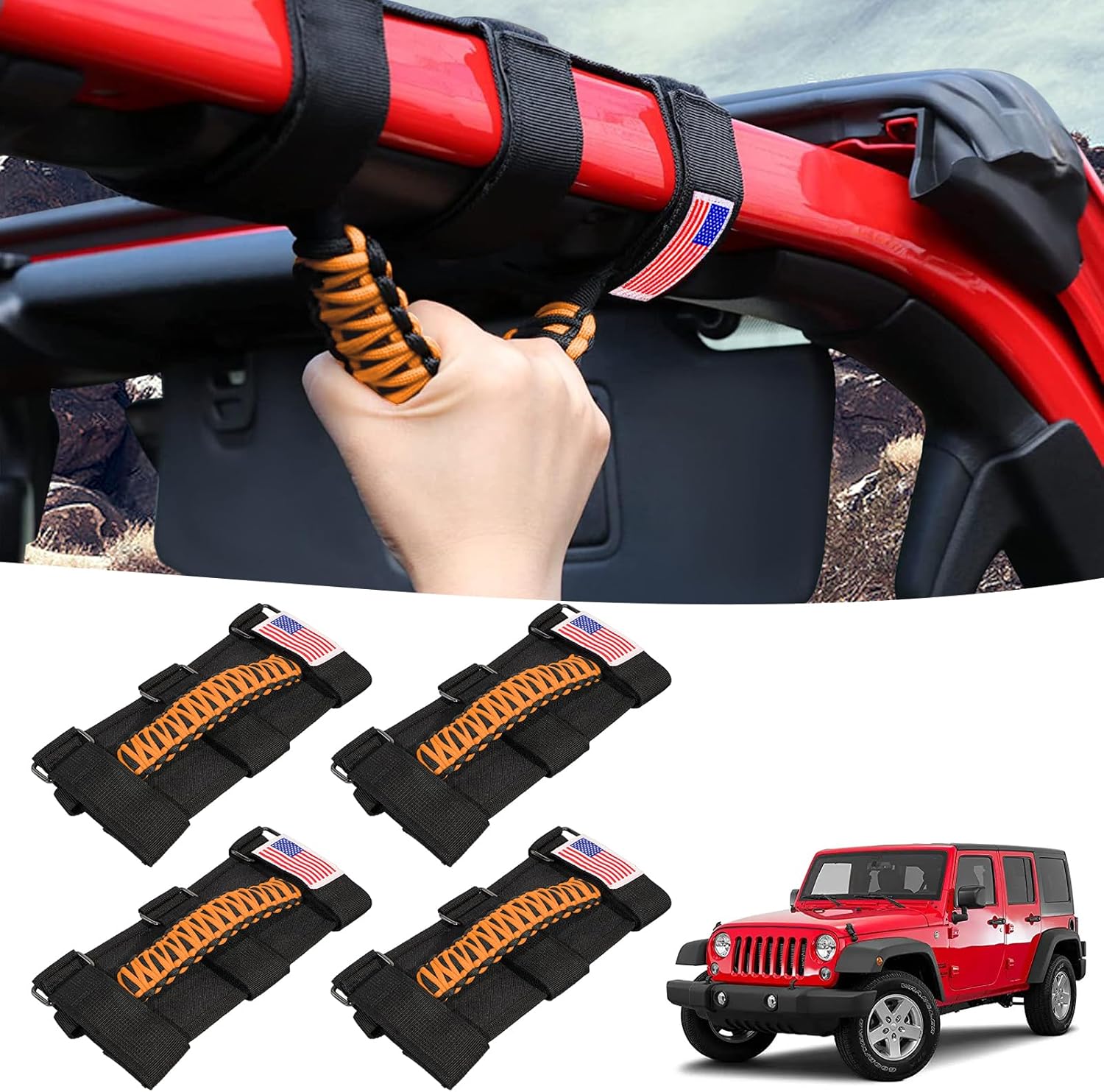 Pallet: 4 Pack Grab Handles Paracord Roll Bar for Jeep Wrangler