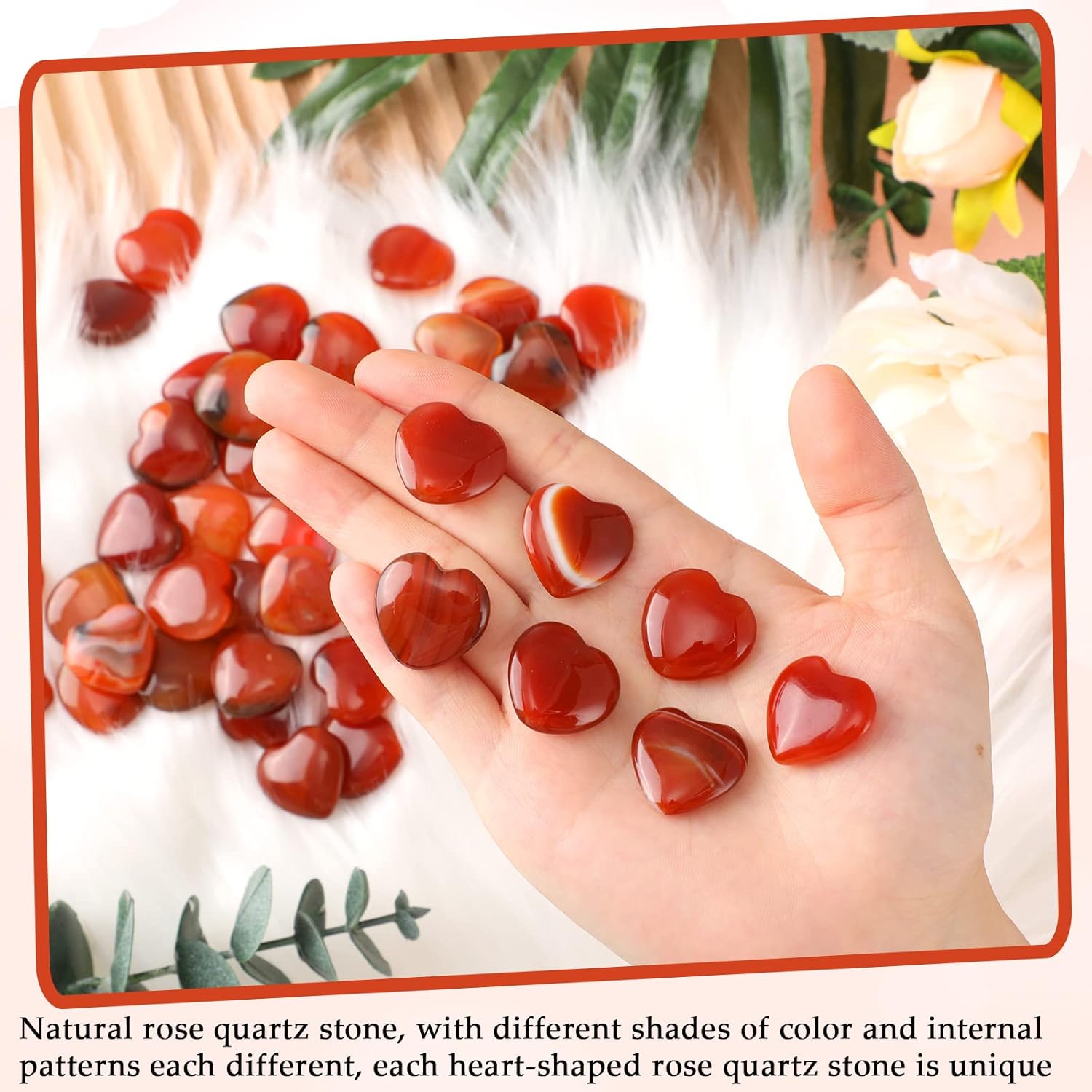 Pallet: Gerrii 50 Pcs Heart Healing Stone Bulk Quartz Heart Inspirational Stones