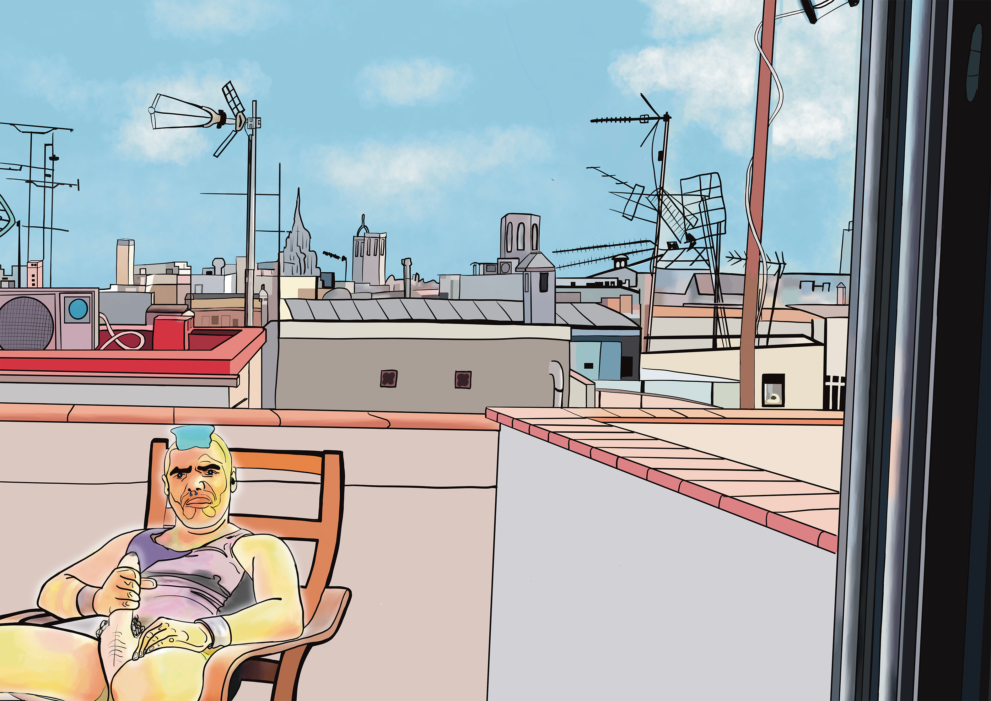 Wanking on a rooftop