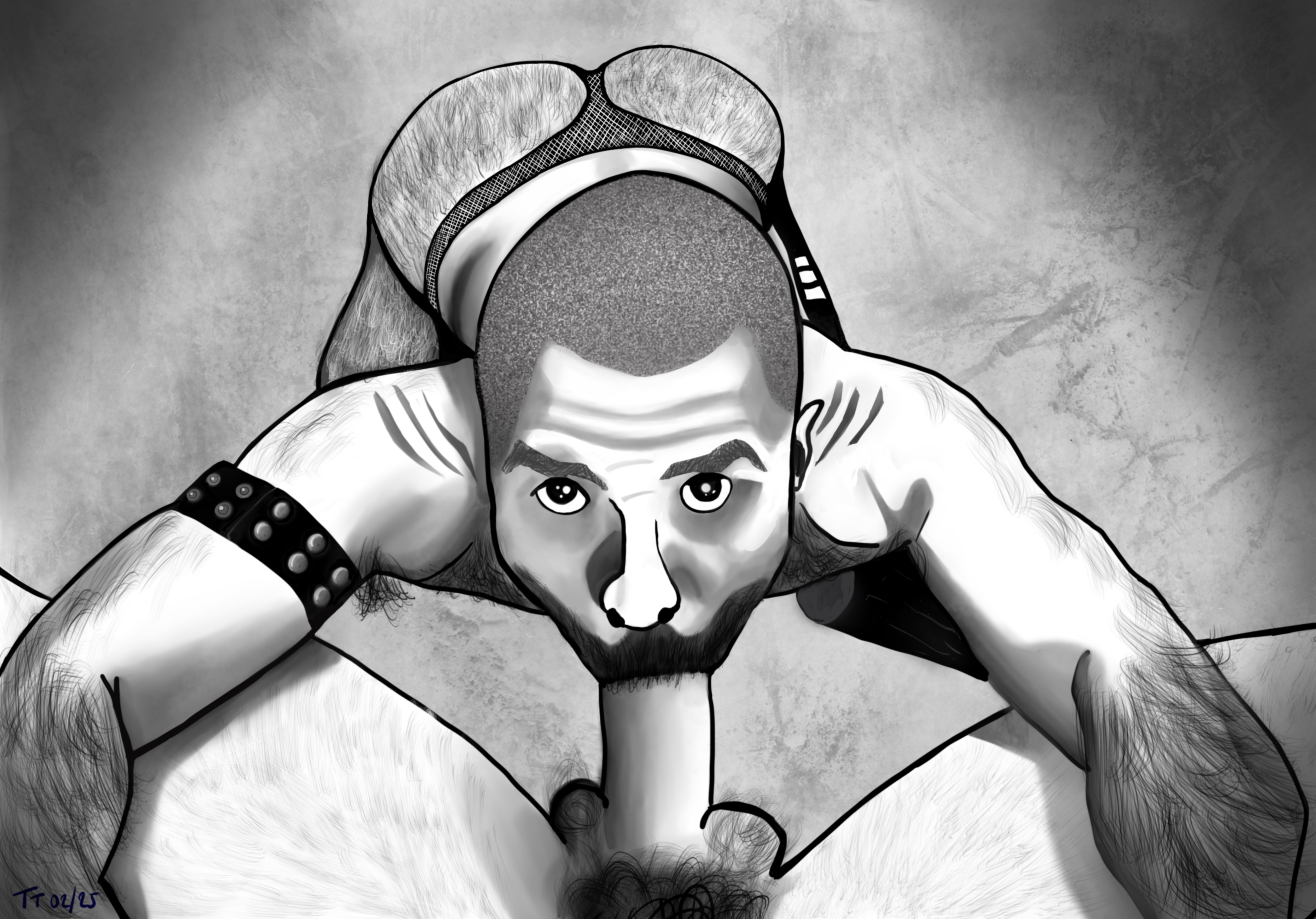 My slave takes my dick (B&W)