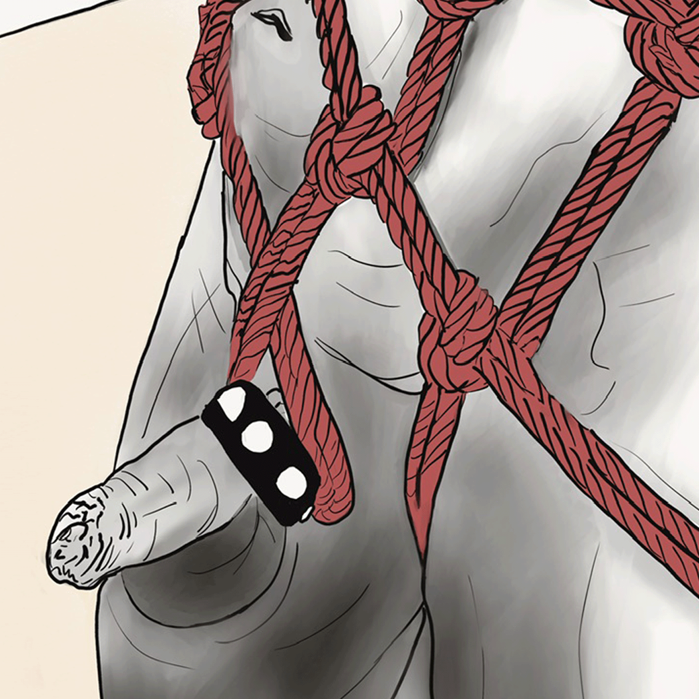 Headless slave, bound on his knees