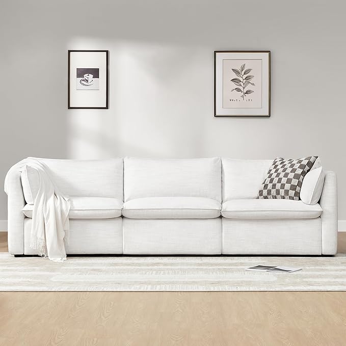 CHITA Sectional Modular Down Filled Sofa, Comfty Feather 3 Seat Cloud Couch, FSC Certified Modern Deep Seat Sectional for Living Room, 114 inch Width,3 Seat Modular Sofa, Cream