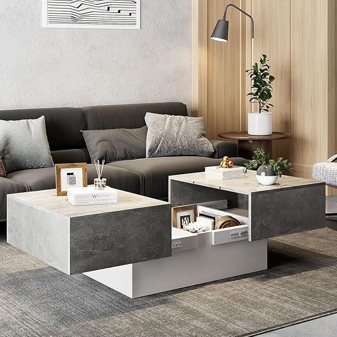 Coffee Table with Large Storage for Living Room Farmhouse Center Table Mesas De Centro para Salas Modernas Nesting Coffee Table Modern Coffee Table for Dining Reception Room, Grey