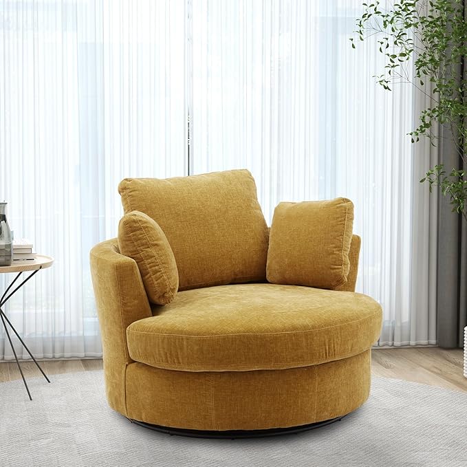 Chifee & Vingol 42.2" Oversized Swivel Accent Chair Round Barrel Chair,Chenille,Yellow