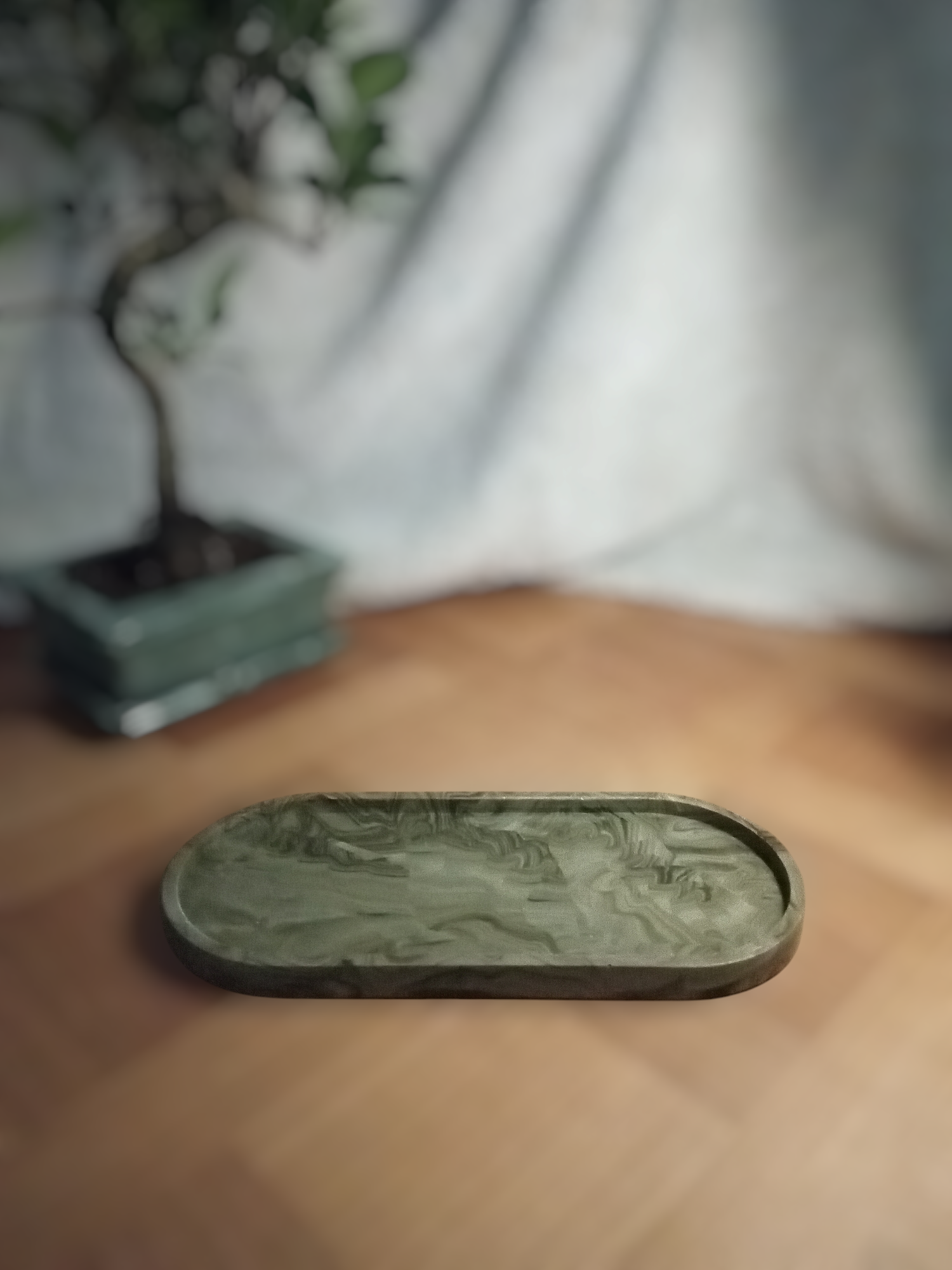 Plateau long marbré kaki