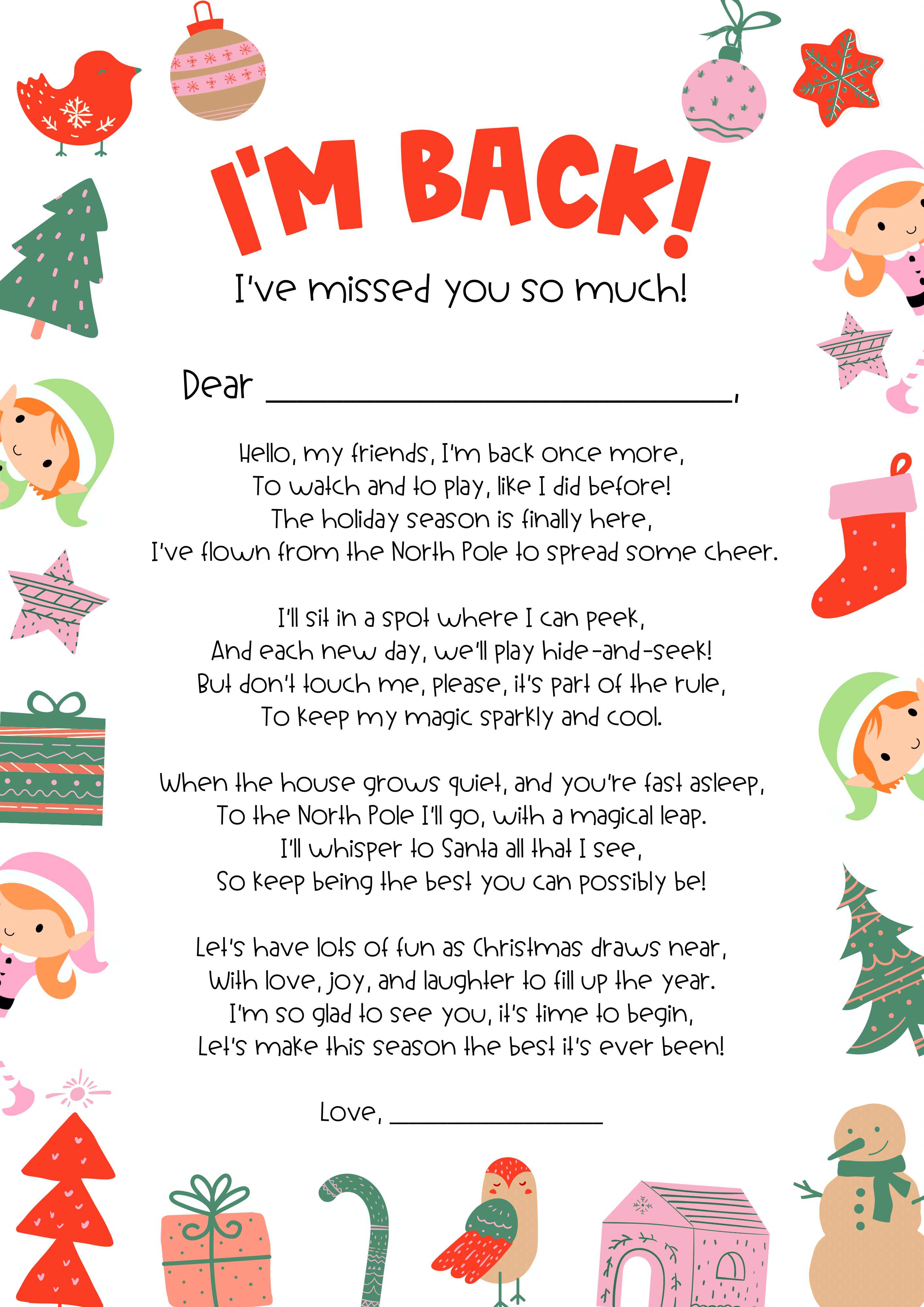 Returning Elf - Welcome & Goodbye Letters (Multiple Children)