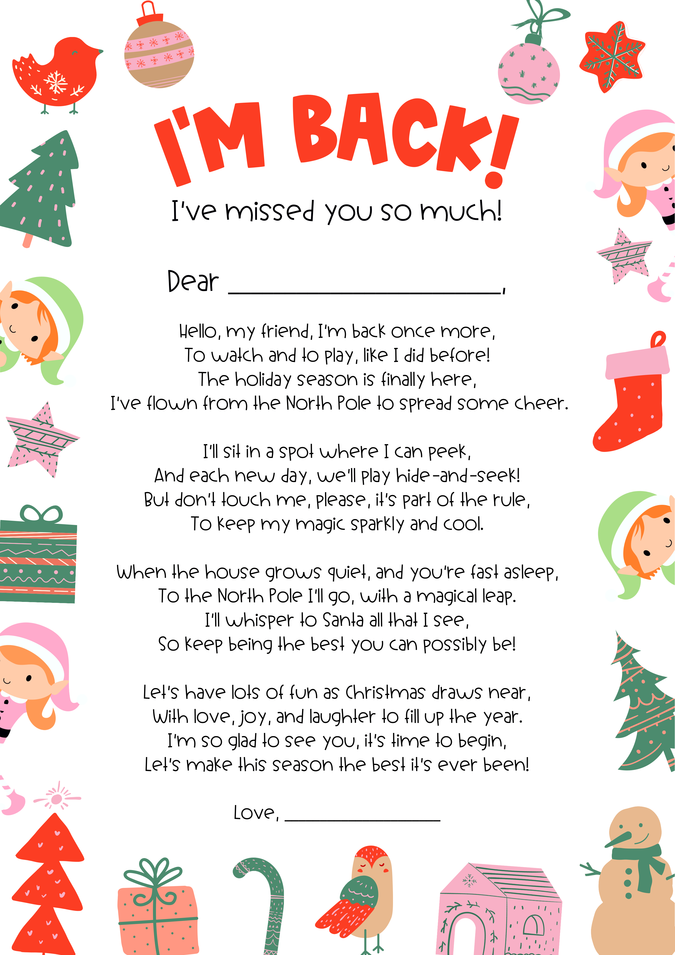 Returning Elf - Welcome & Goodbye Letters (Single Child)