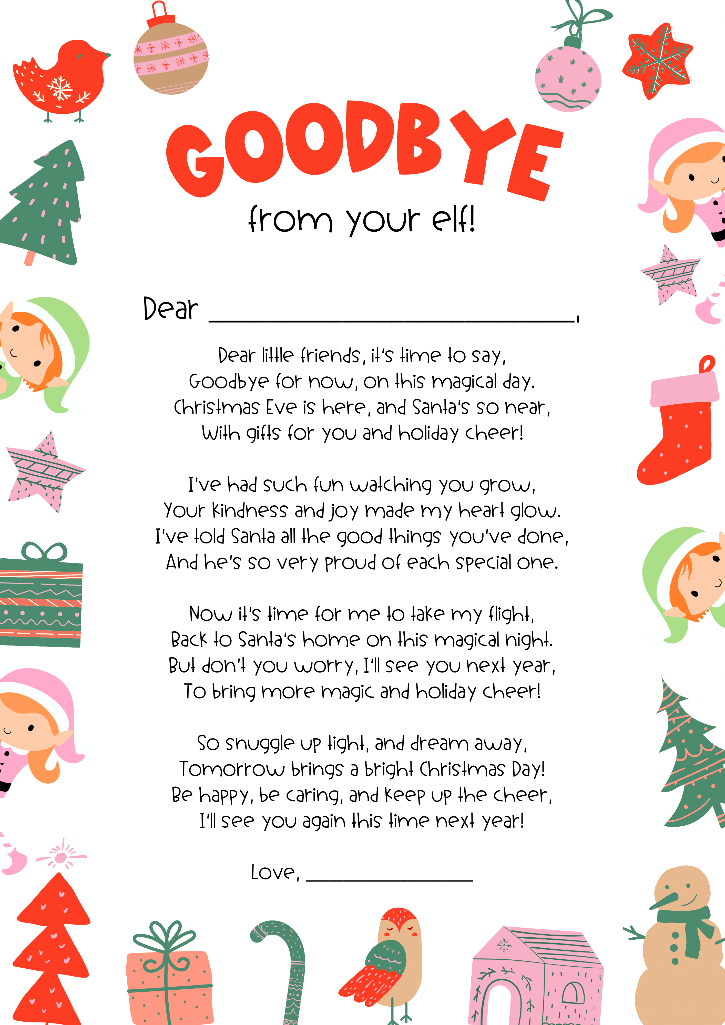 New Elf - Welcome & Goodbye Letters (Multiple Children)