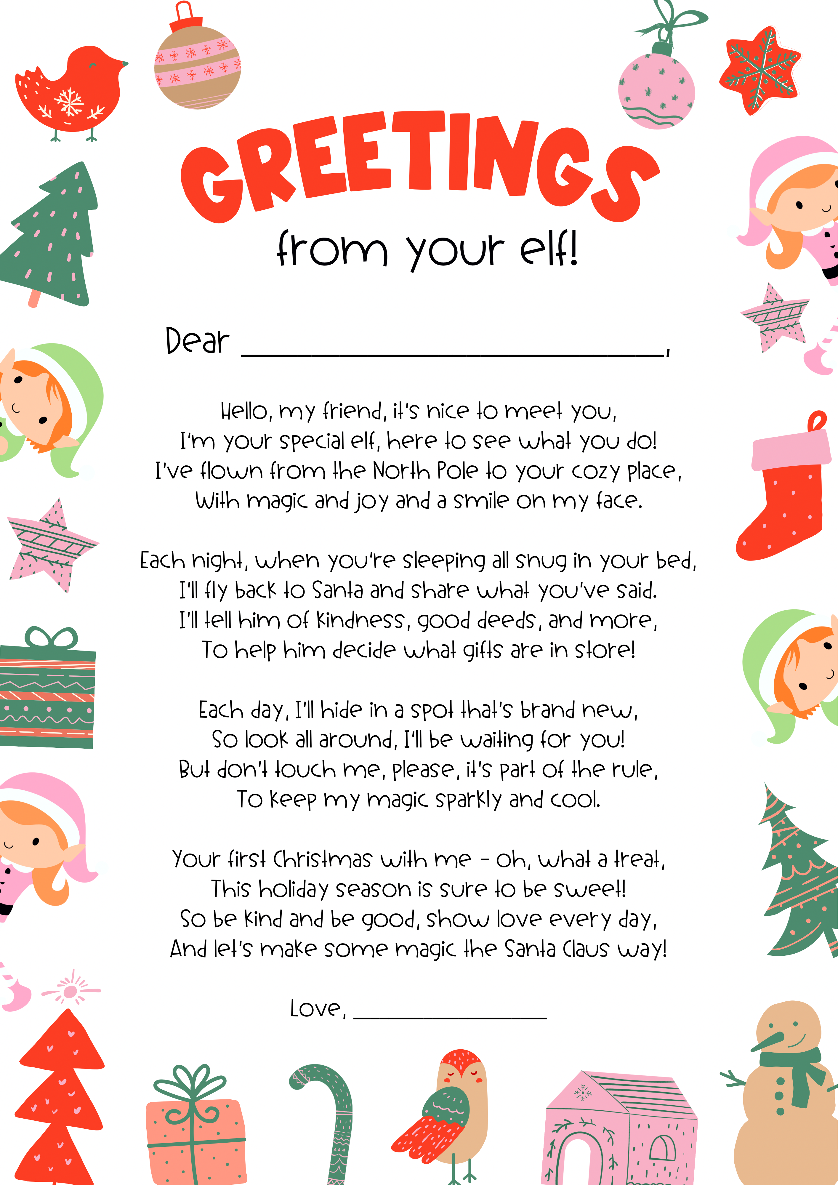 New Elf - Welcome & Goodbye Letters (Single Child)