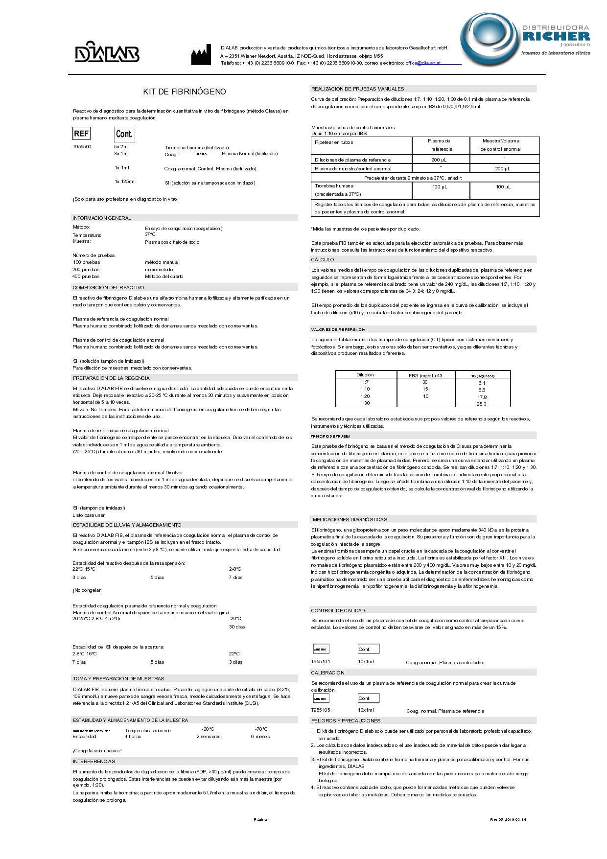 Reactivo  KIT DE FIBRINÓGENO