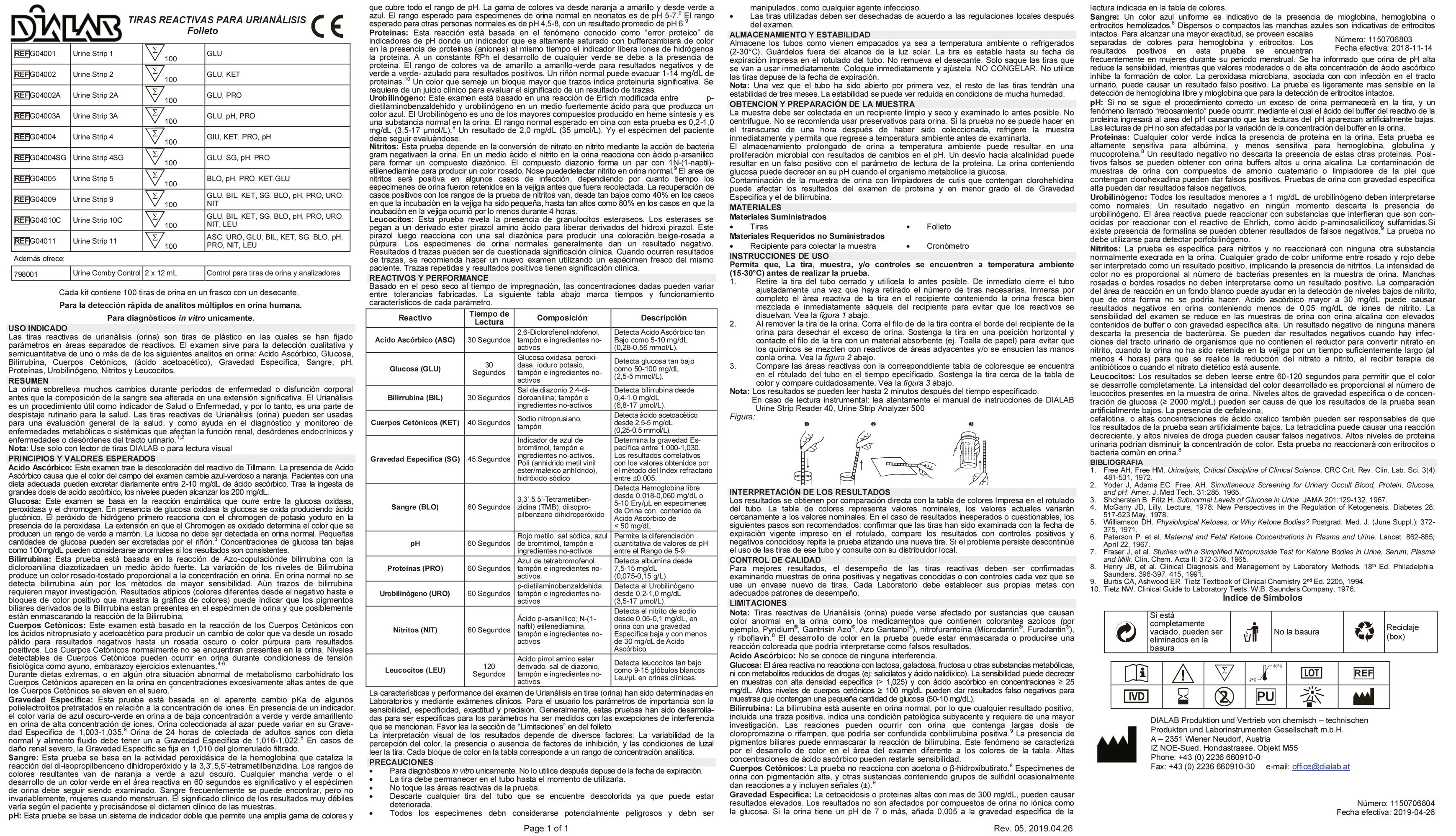 Reactivo Tiras de Orina para uroanálisis Fco x 100
