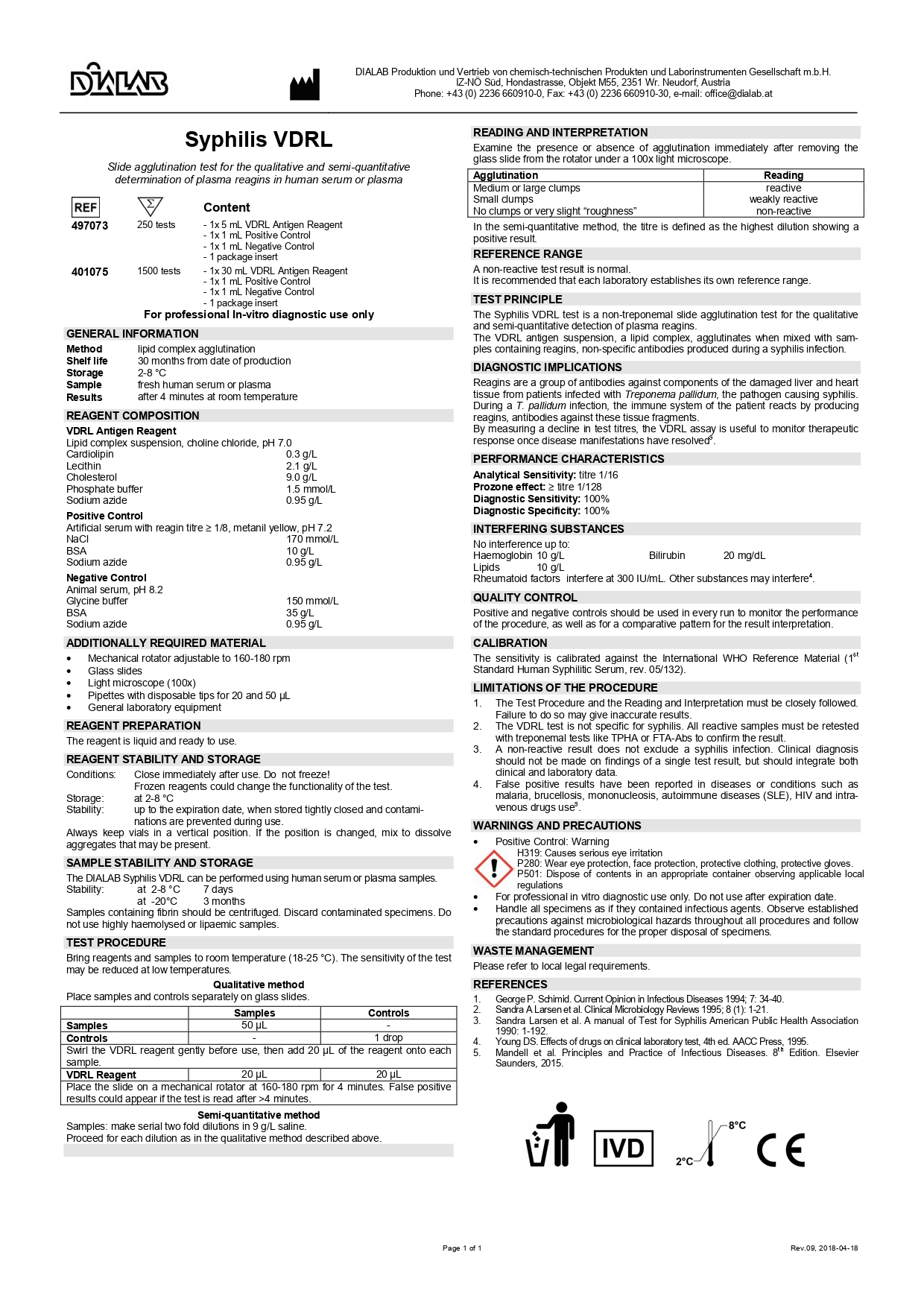 Reactivo VDRL para 250 Pbas