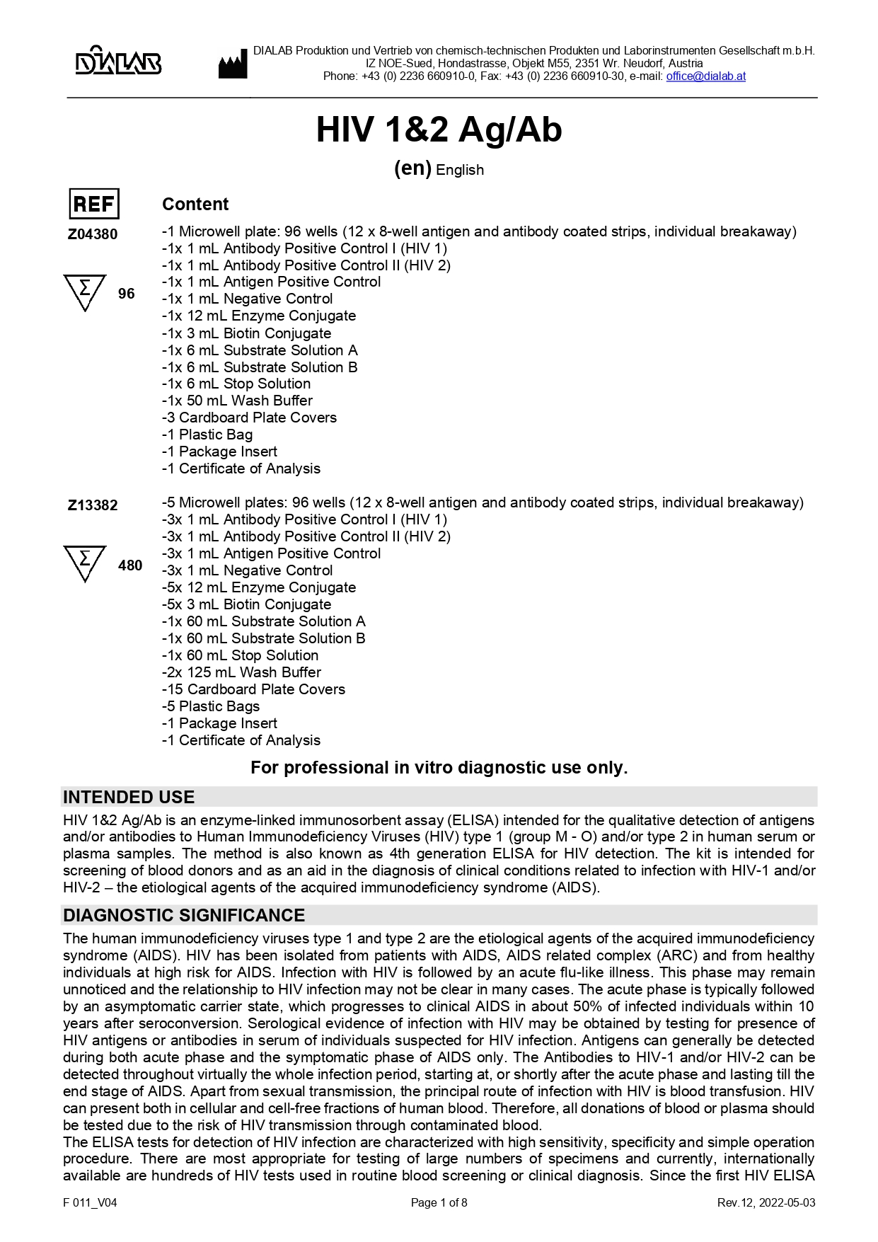 Reactivo ELISA para HIV 1/2 Ag/Ab