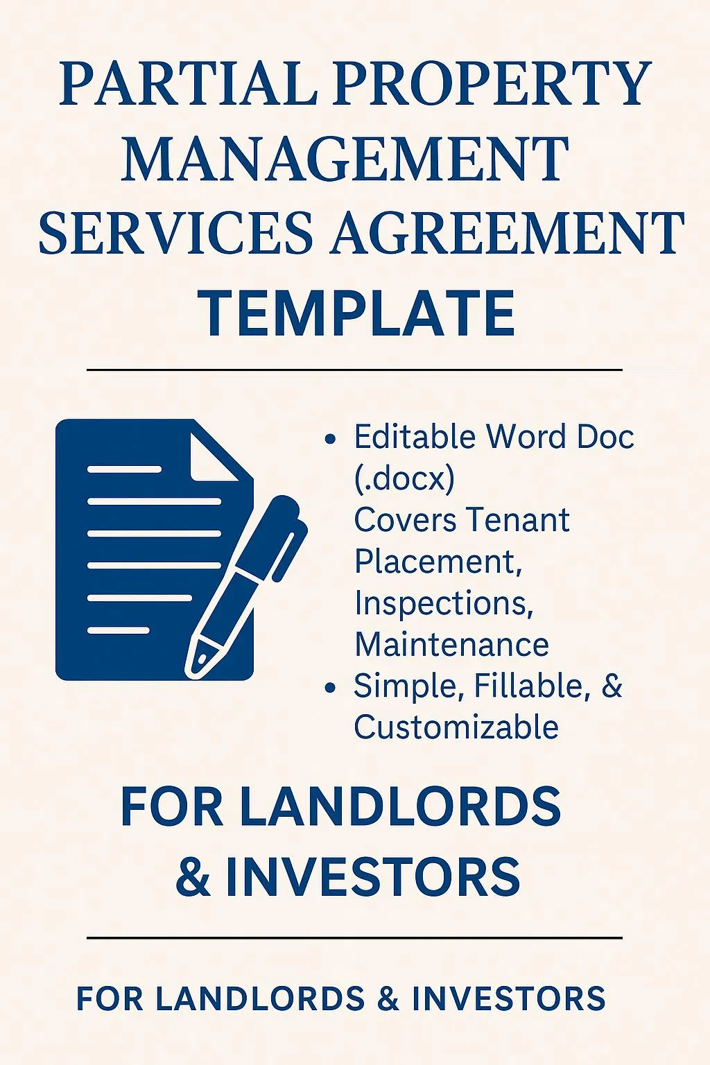 Partial Property Management Services Agreement Template | Editable Word Doc for Landlords & Investors