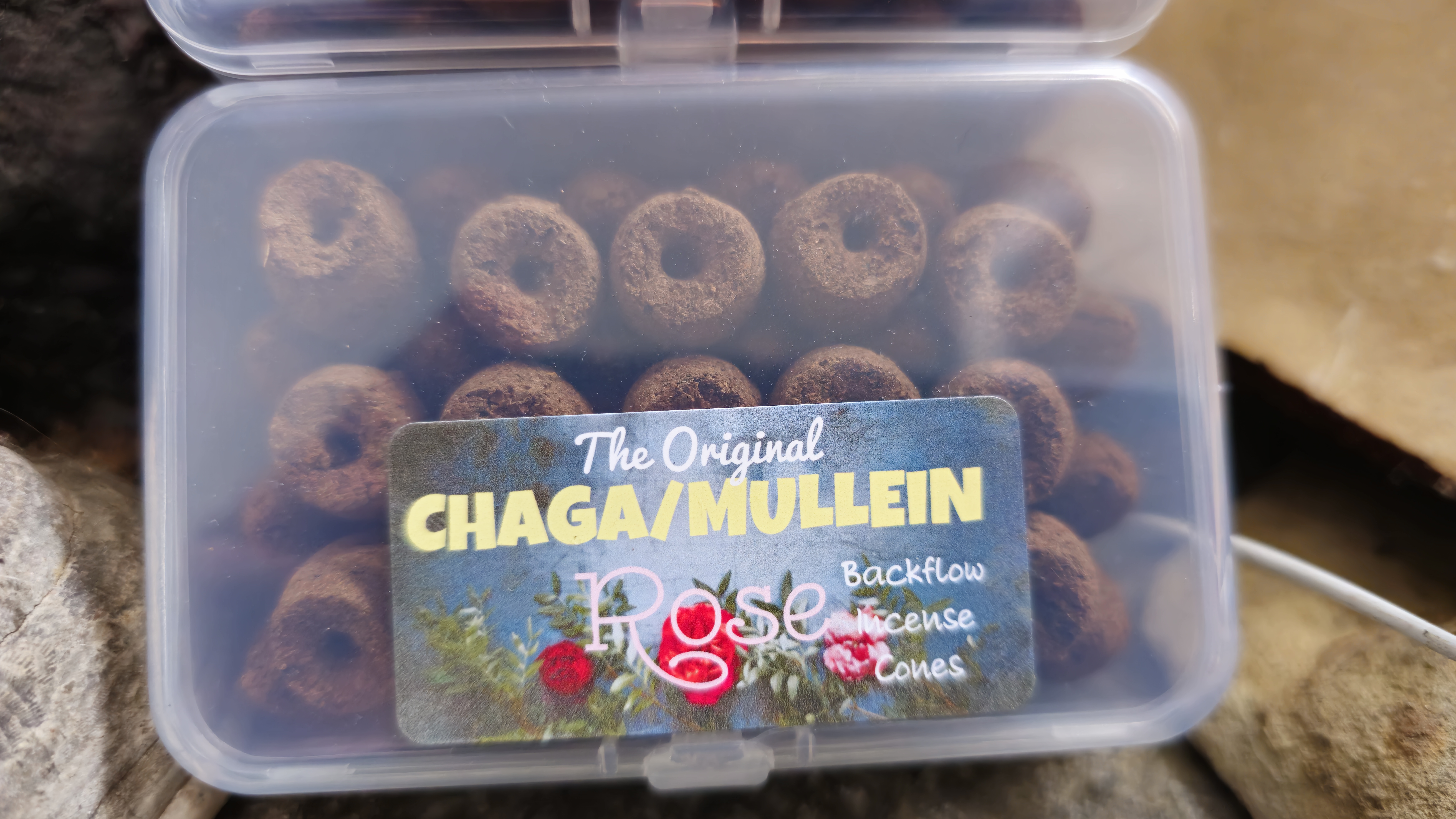 39 count Rose Chaga Mullein Backflow Cone Incense