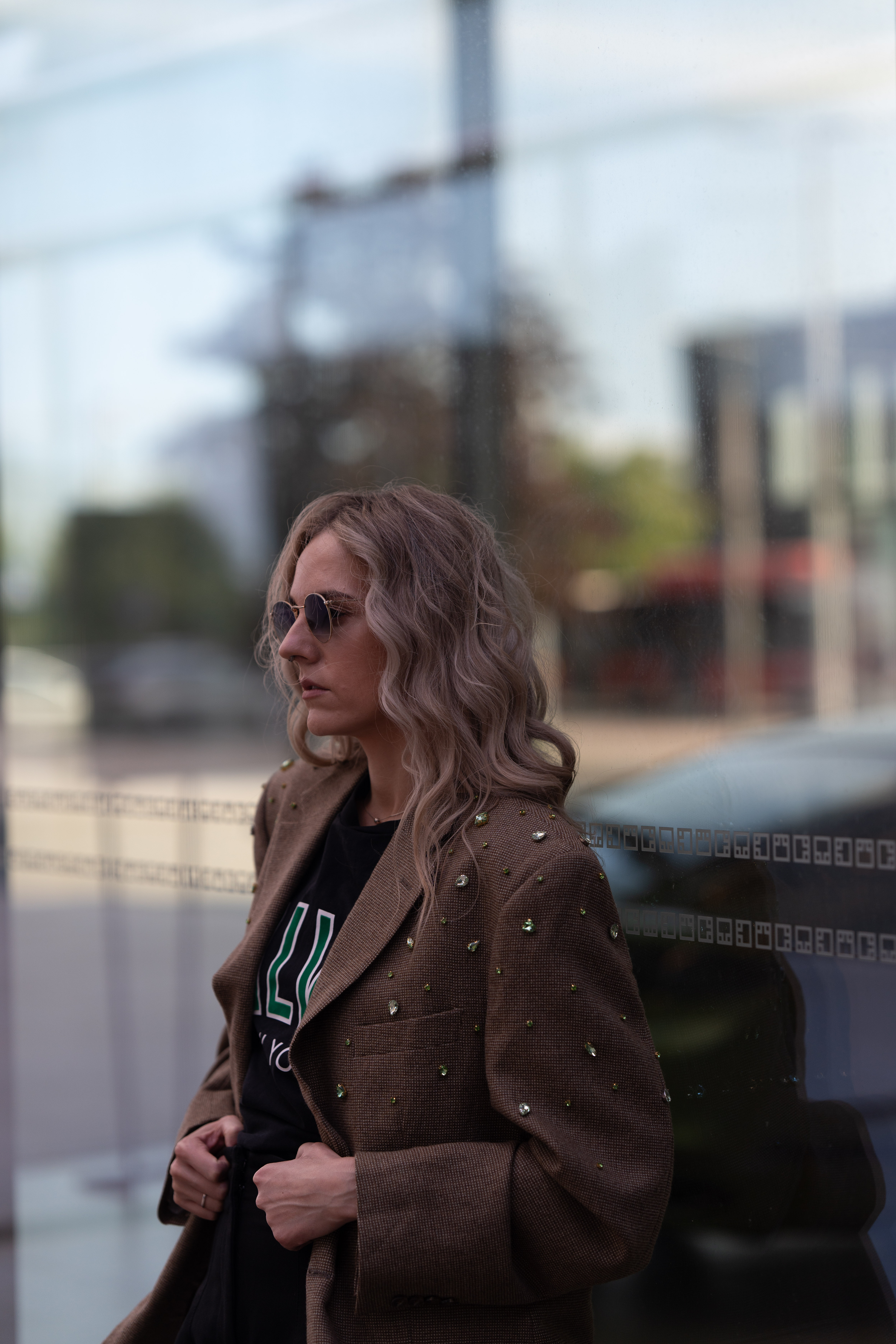 Vintažinis Michael Kors vilnos švarkas su kristalais EMERALD TOUCH