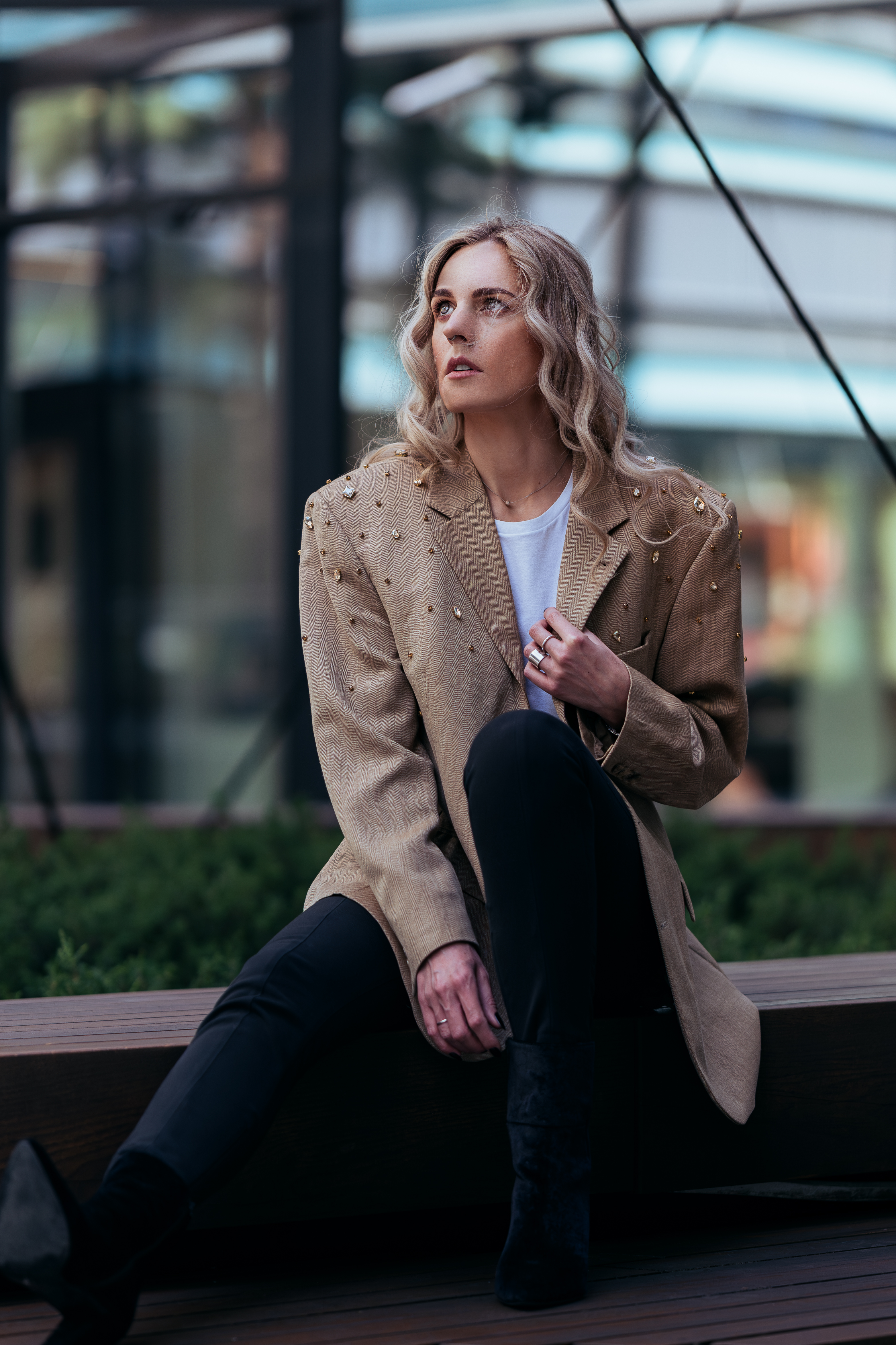 Vintažinis vilnos ir šilko švarkas su kristalais GOLDEN GLOW