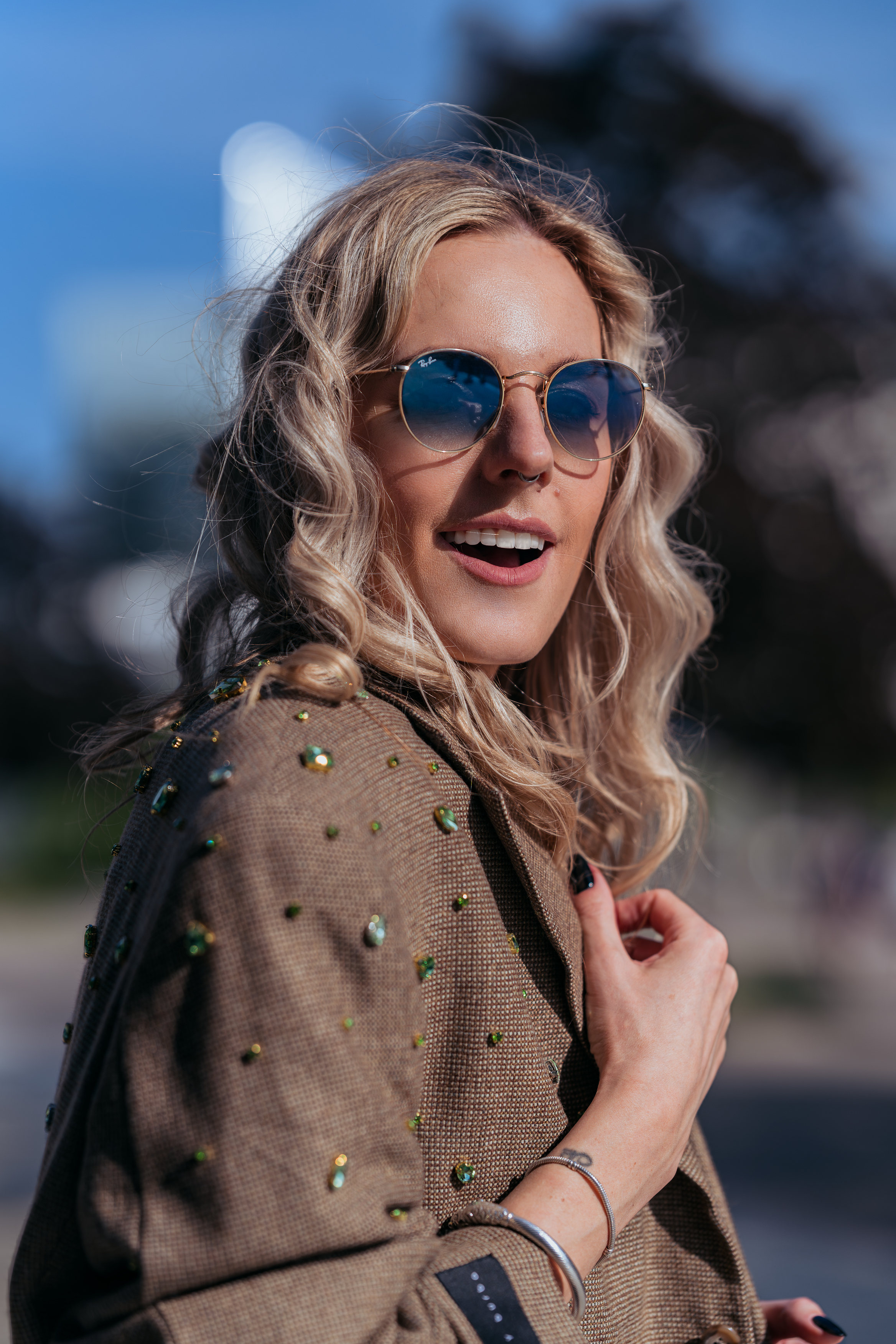 Vintažinis Michael Kors vilnos švarkas su kristalais EMERALD TOUCH