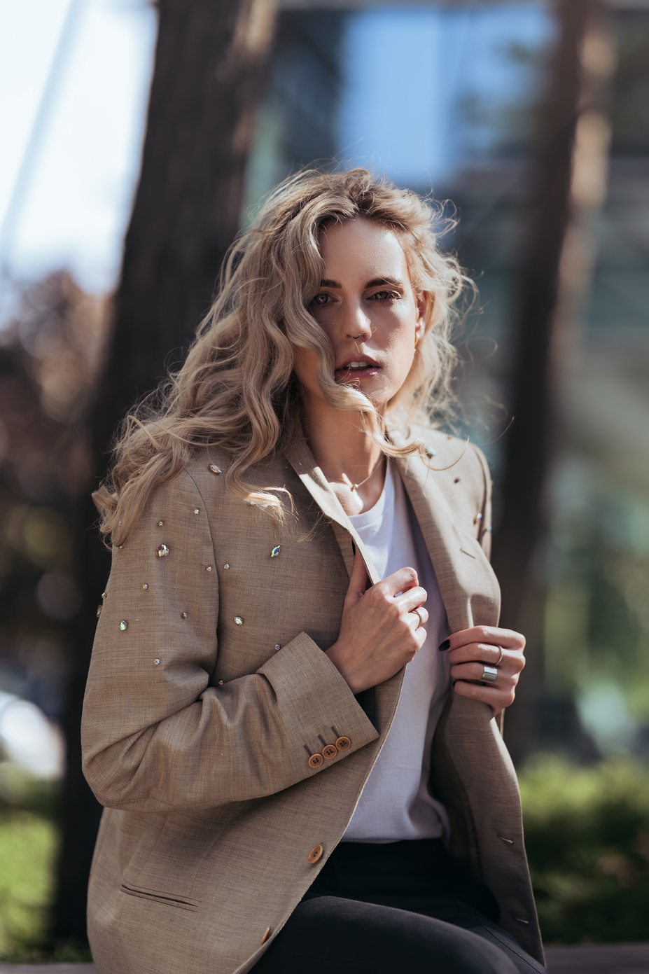 Vintažinis vilnos švarkas CRYSTAL BEIGE