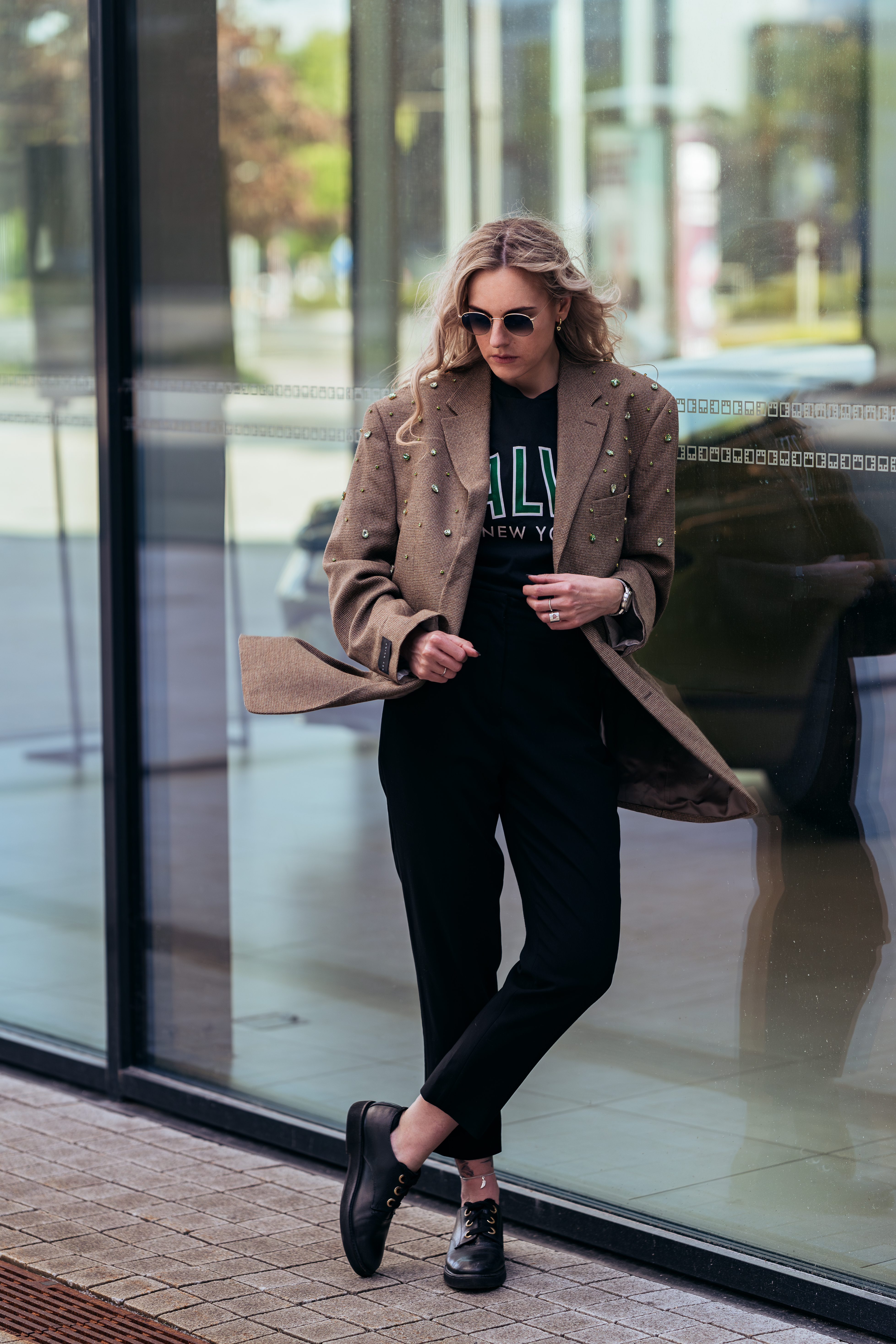 Vintažinis Michael Kors vilnos švarkas su kristalais EMERALD TOUCH