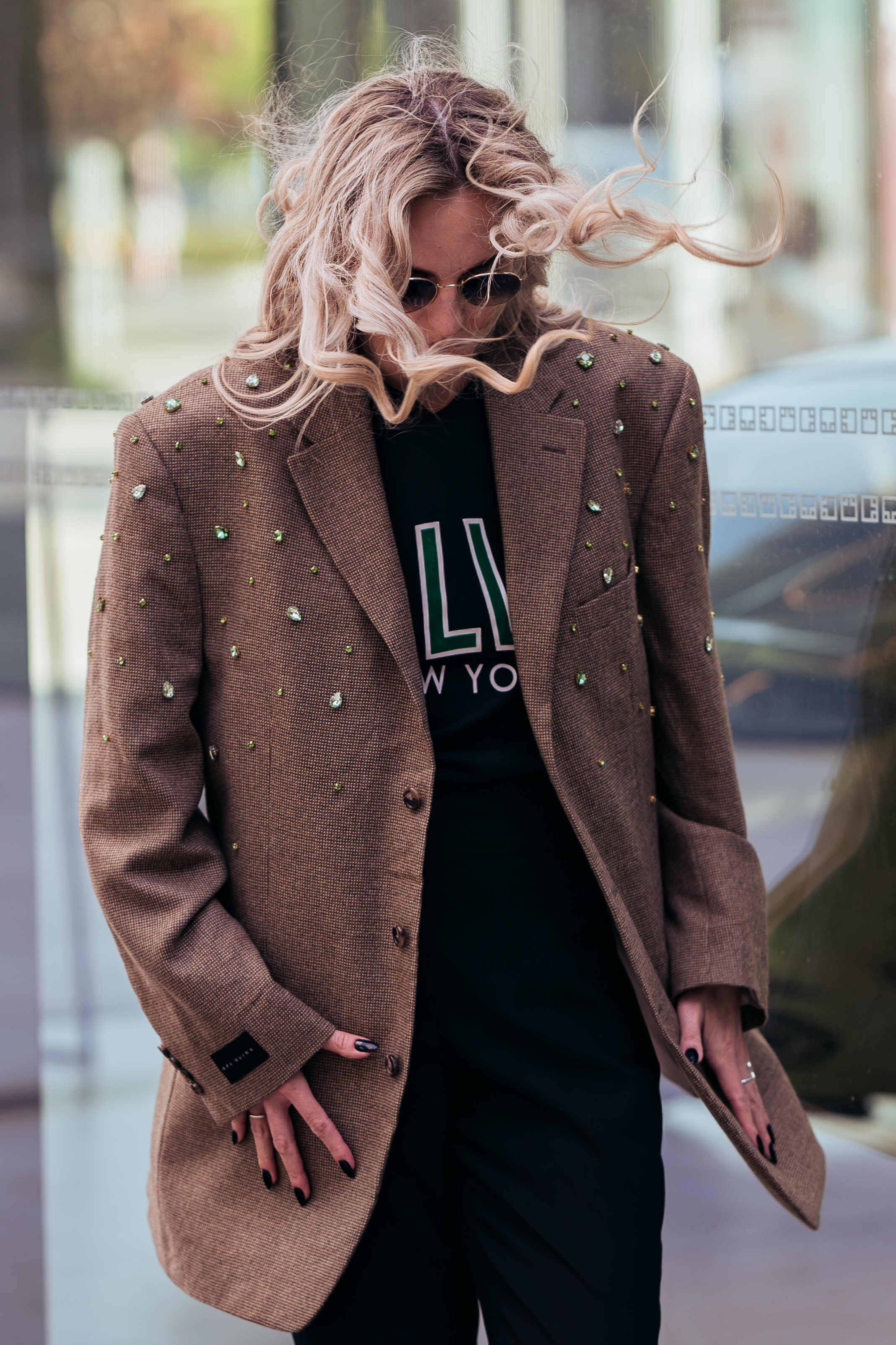 Vintažinis Michael Kors vilnos švarkas su kristalais EMERALD TOUCH