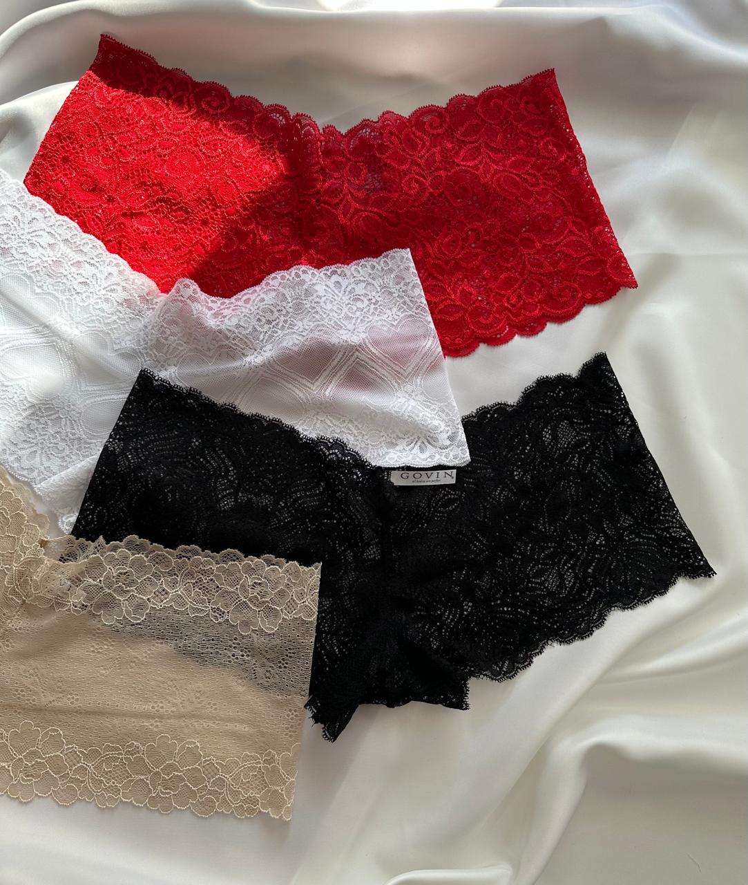 Pack de 4 cacheteros de encaje con puente de algodón