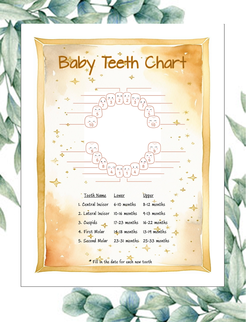 Gold Teeth Chart – Printable Baby Milestone Tracker